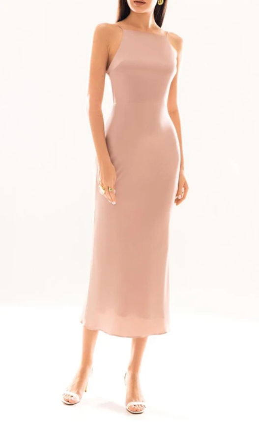 Weitese Dress Sleeveless Sheath Spaghetti Neck Tea-length Cocktail Dress Prom Dress Formal Wear Dresses