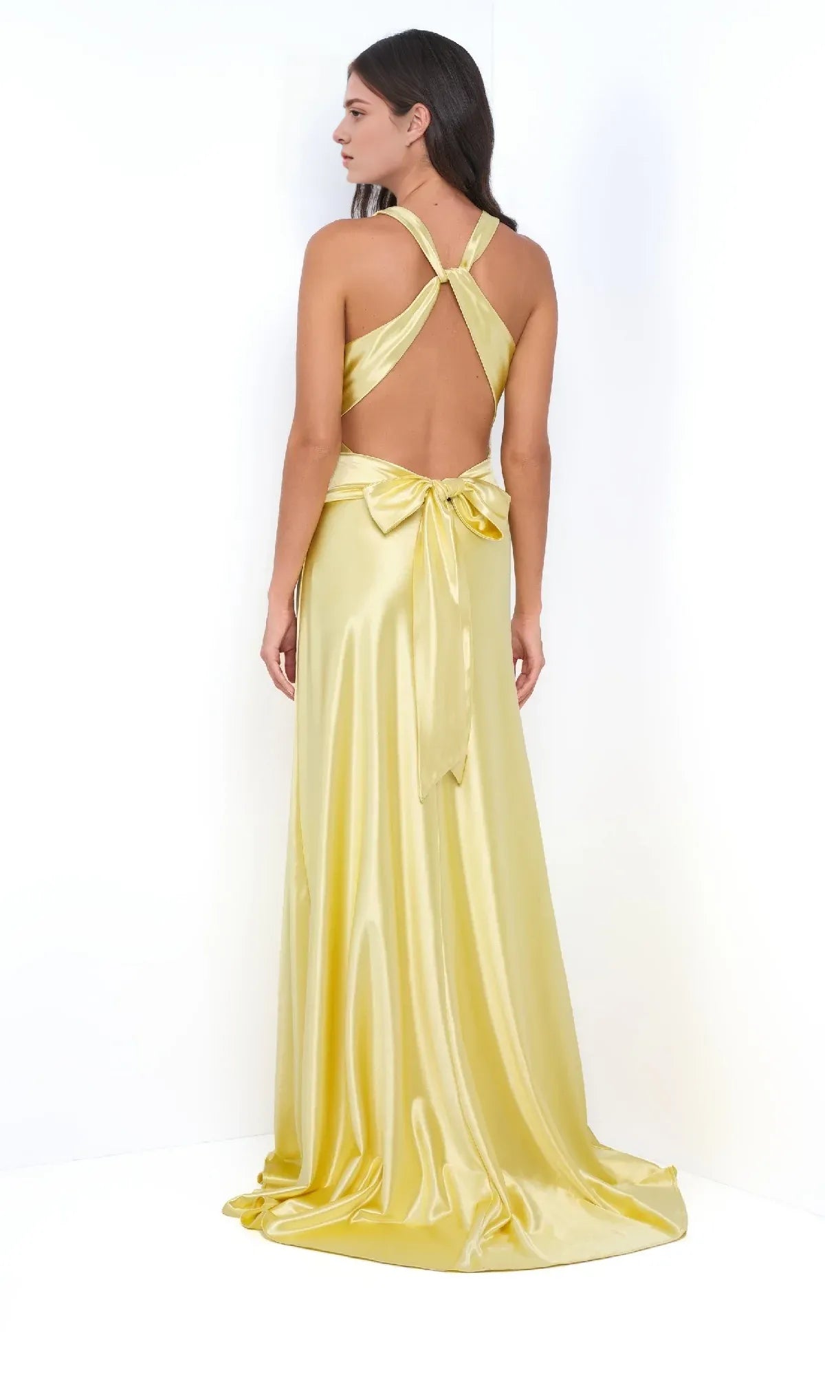 Robe Weitese sans manches, col en V, dos nu, satin bleu roi, traîne courte, robe de bal longue 