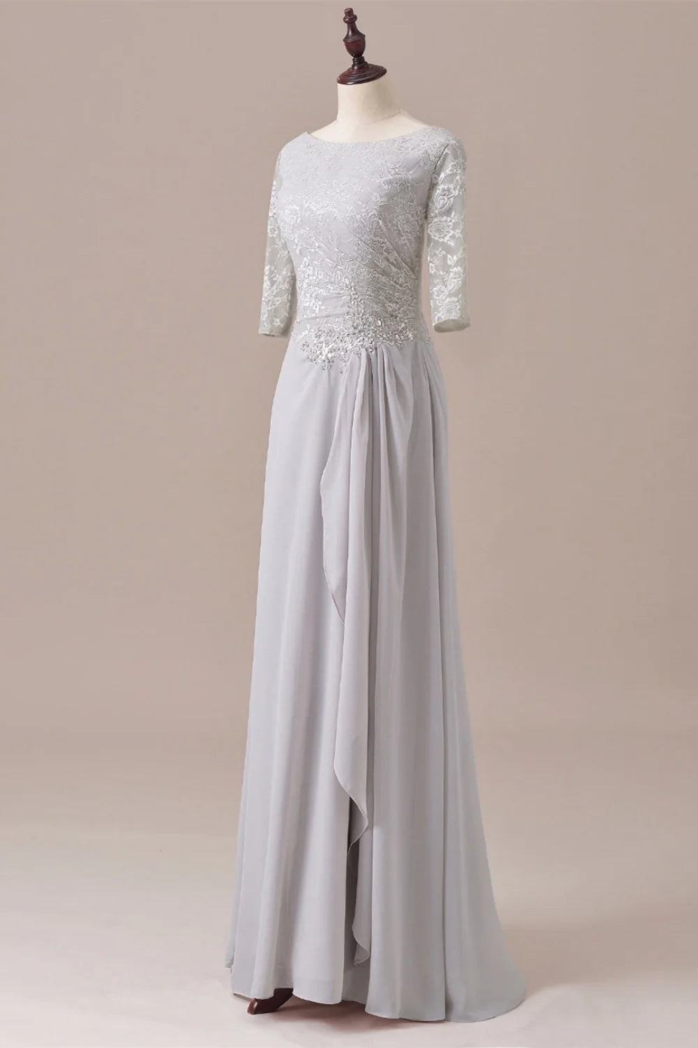 Weitese Dress Sliver Half Sleeve Chiffon Lace Diamond Zipper Back Mother of the Bride Dress