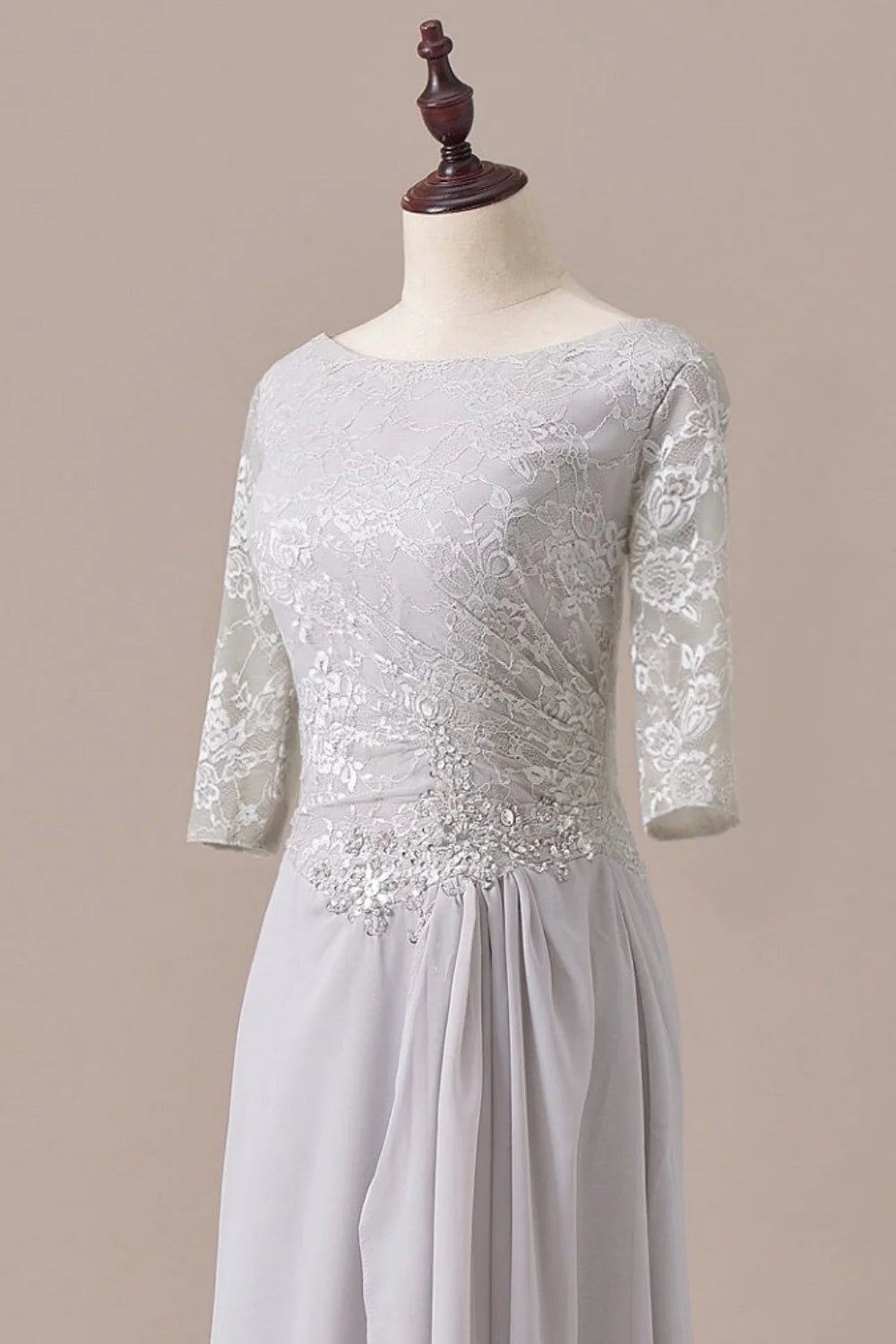 Weitese Dress Sliver Half Sleeve Chiffon Lace Diamond Zipper Back Mother of the Bride Dress