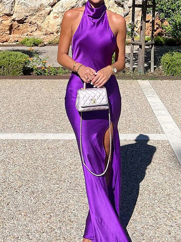 Weitese Dress Soft Halter Sleeveless Mermaid Satin Long Prom Dresses Party Dress