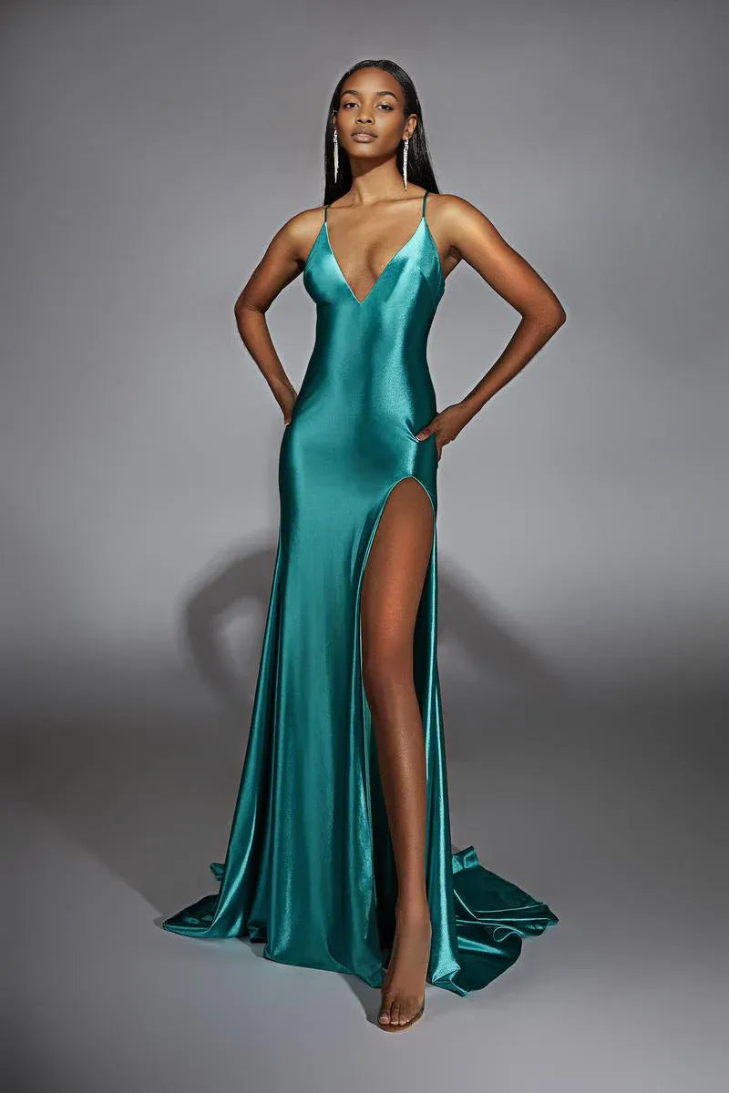 Vestido Weitese de color liso con tirantes finos, escote en V, vestido de noche, corte tubo/columna, cola larga/cortada, vestido de fiesta 