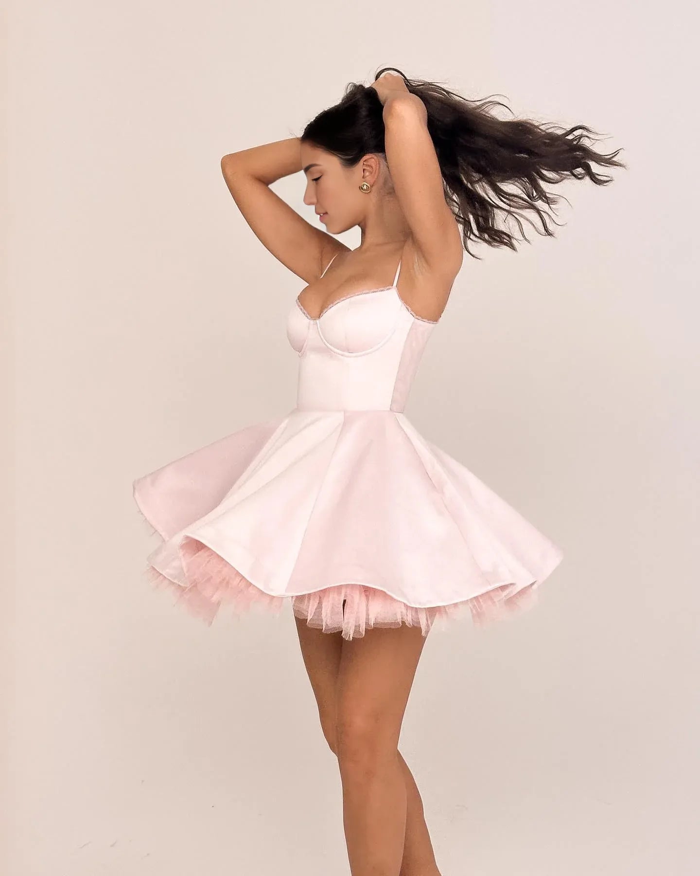 Weitese Dress Solid Fit Flare Pink Spaghetti Strap Mini Dress Party Dress White Elegant Corset A-line Prom Dress
