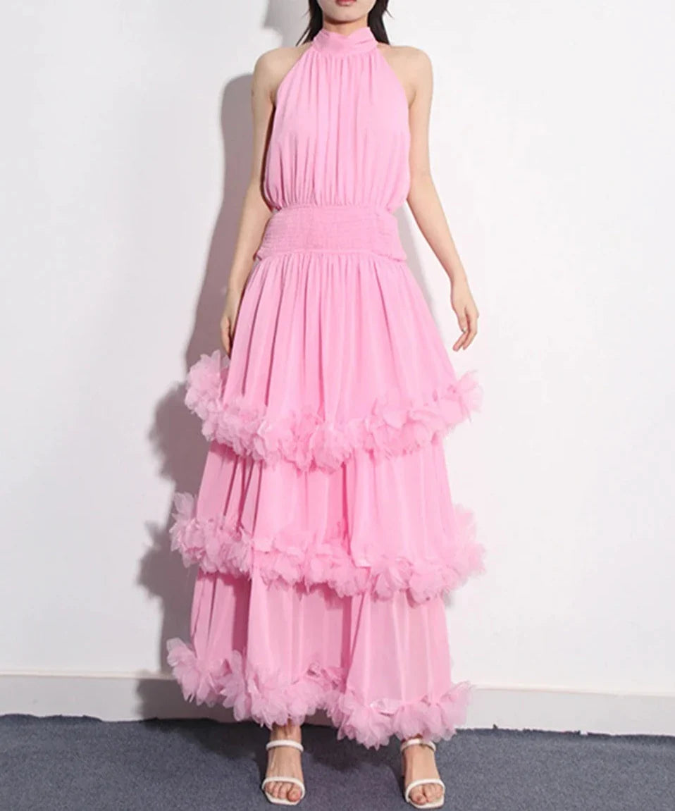 Vestido Weitese de patchwork liso con cordones y cintura alta, largo, elegante, sin mangas, corte A, para fiesta y graduación. 