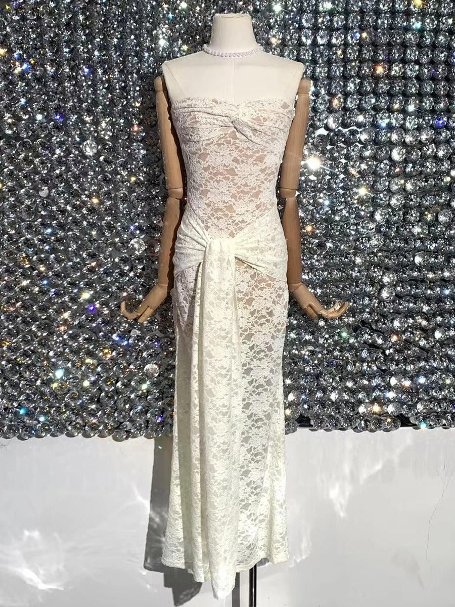 Vestido Weitese sólido con empalmes y cordones, vestidos adelgazantes para mujer, sin tirantes, sin mangas, de cintura alta, vestido largo para mujer, nuevo vestido de fiesta 