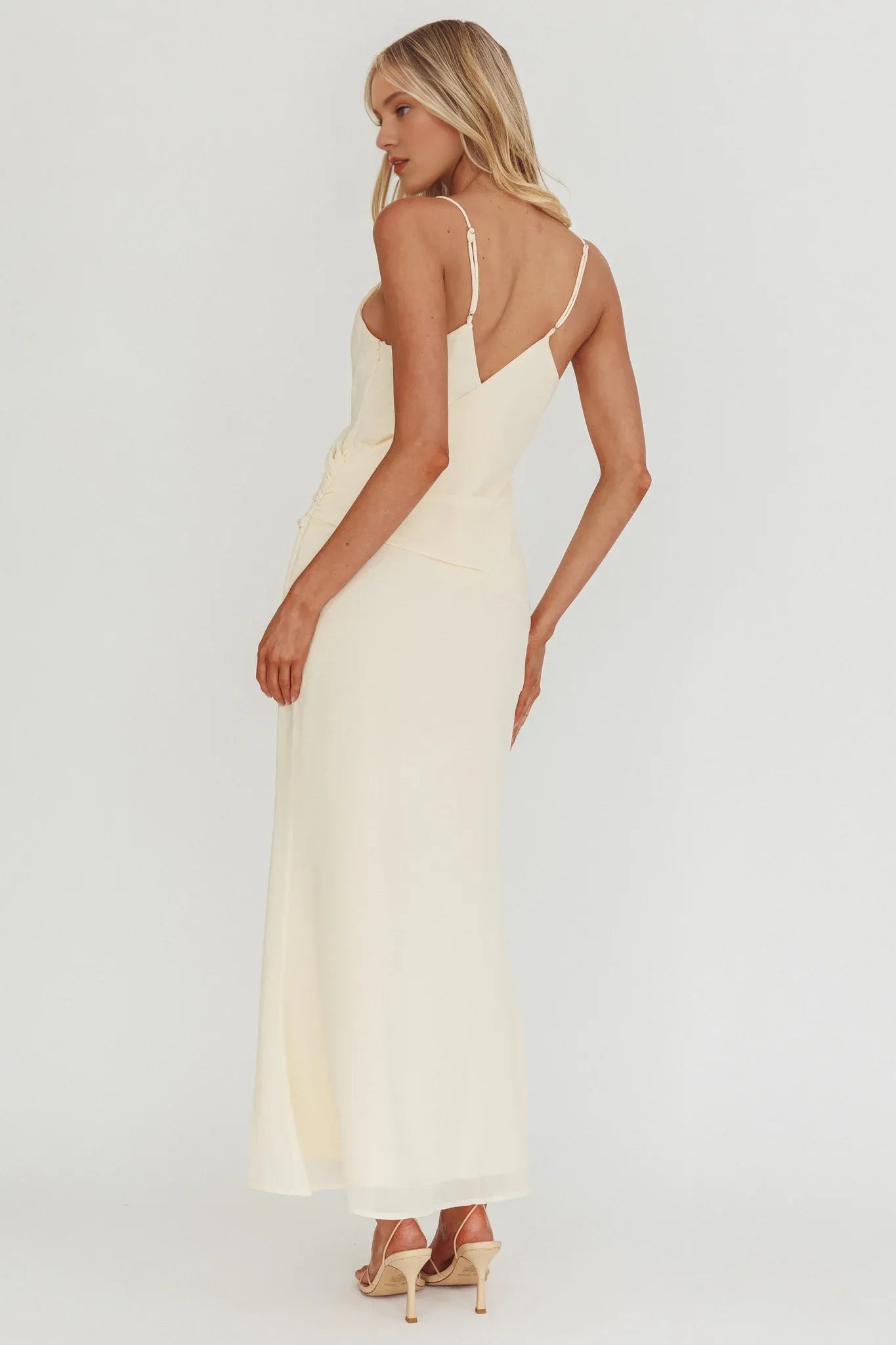 Weitese Dress Sophisticated Ivory Satin Maxi Dress Featuring Plunging V Neck Wrap Front Style and Satin Finish Prom Dress
