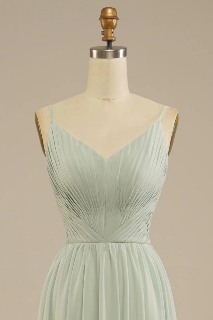 Weitese Dress Spaghetti Straps A-Line Floor Length Chiffon Sleeveless Maxi Dress Prom Dress With Zipper