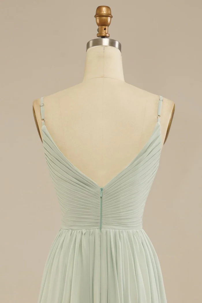 Weitese Dress Spaghetti Straps A-Line Floor Length Chiffon Sleeveless Maxi Dress Prom Dress With Zipper