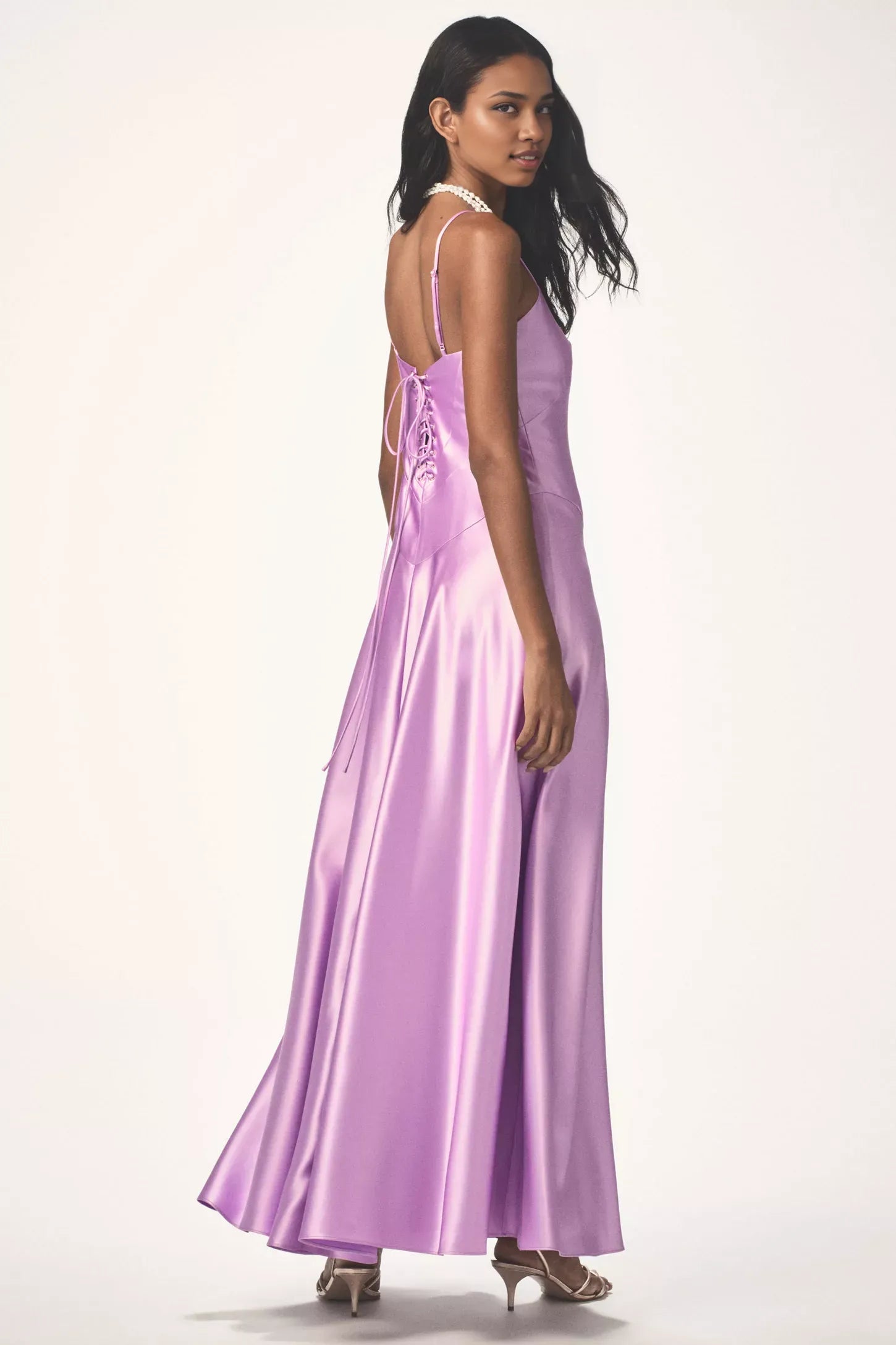 Weitese Dress Spaghetti Straps A-line Maxi Dress Sleeveless Prom Dress Lace Up Satin Bridesmaid Dress