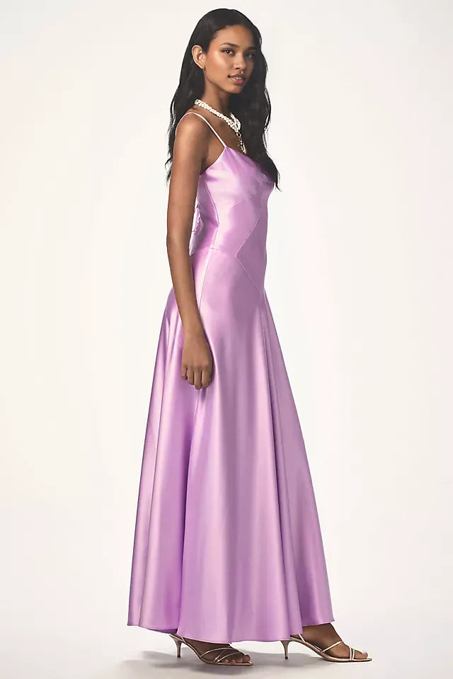 Weitese Dress Spaghetti Straps A-line Maxi Dress Sleeveless Prom Dress Lace Up Satin Bridesmaid Dress