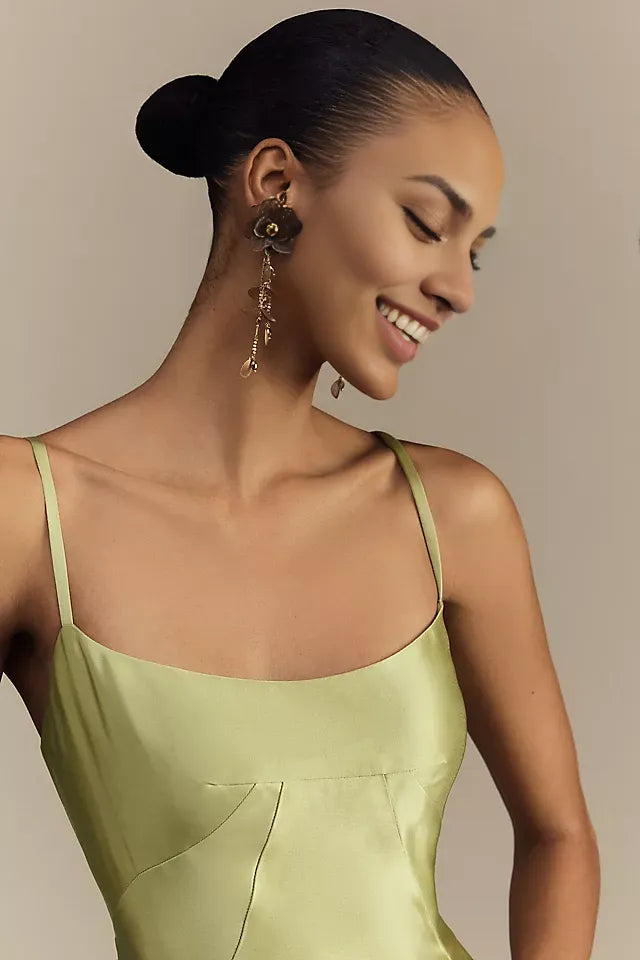 Weitese Dress Spaghetti Straps A-line Maxi Dress Sleeveless Prom Dress Lace Up Satin Bridesmaid Dress