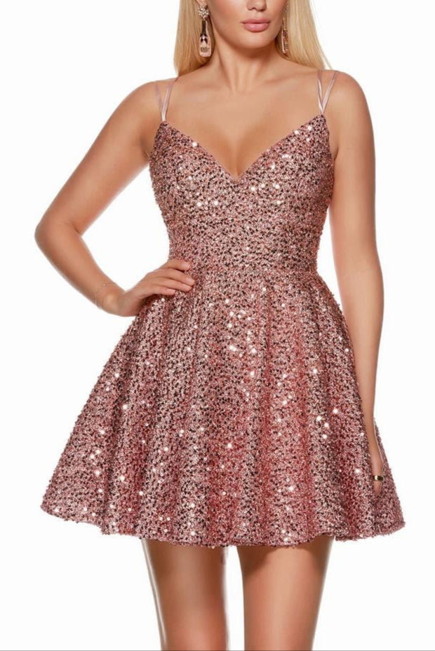 Vestido Weitese con tirantes finos, corte A, sin mangas, espalda descubierta, encaje, lentejuelas, vestido de fiesta 