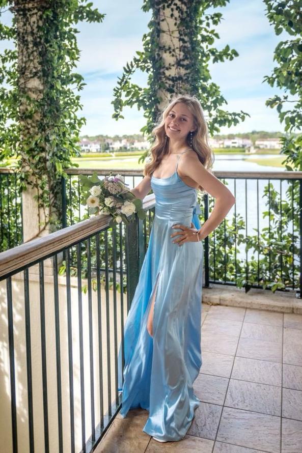 Robe Weitese à bretelles spaghetti, robe de soirée trapèze en satin doux froncé bleu, robe de bal sans manches 