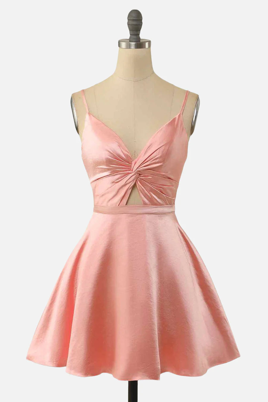 Weitese Dress Spaghetti Straps Blush Twist Short Party Dress Zip-Up Back Homecoming Dress