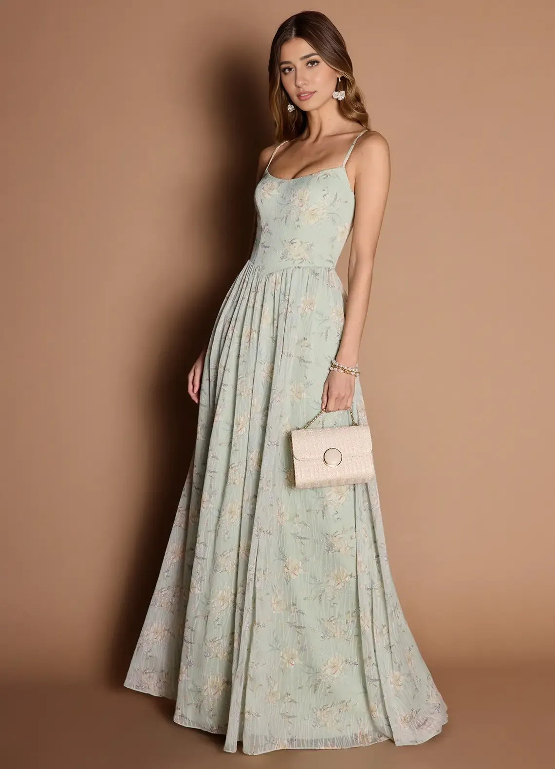 Robe Weitese à bretelles spaghetti, robe longue élégante, robe de bal sans manches, dos nu, imprimé floral, robe de soirée trapèze 