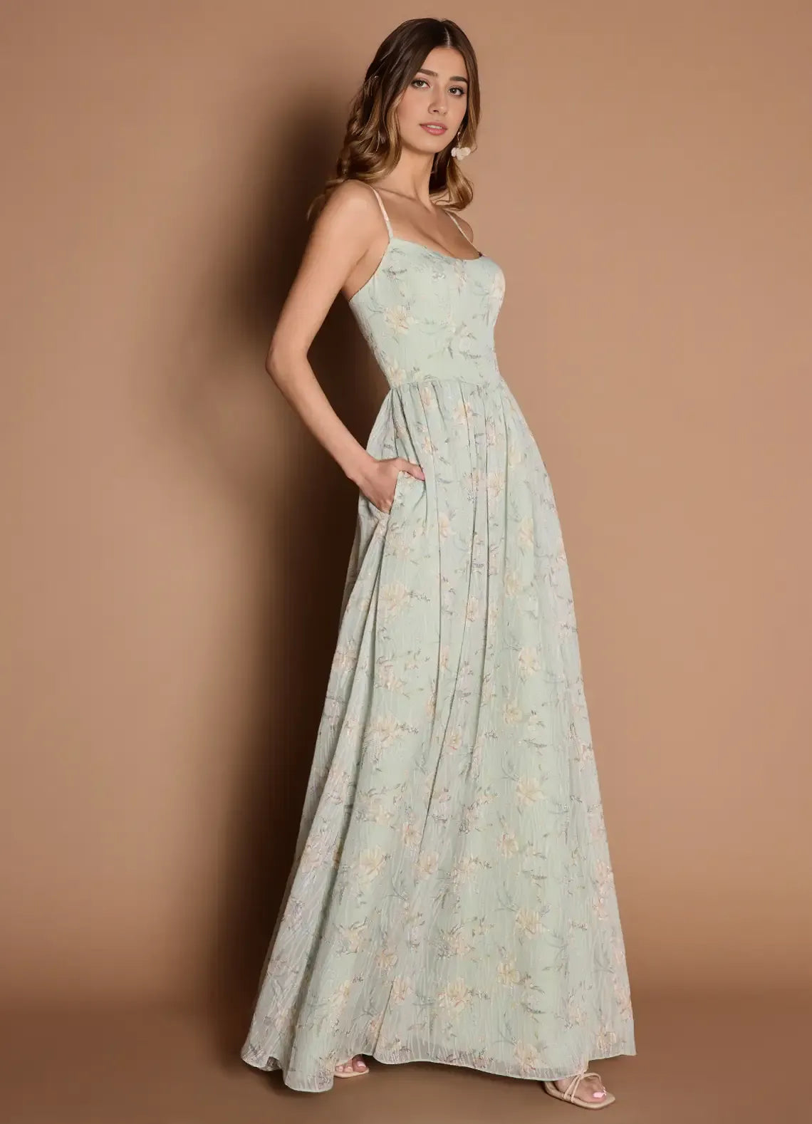 Robe Weitese à bretelles spaghetti, robe longue élégante, robe de bal sans manches, dos nu, imprimé floral, robe de soirée trapèze 