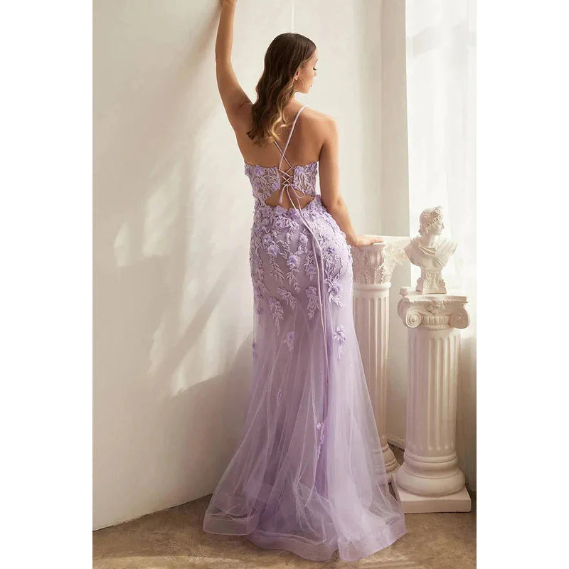 Weitese Dress Spaghetti Straps Floral Appliqued Sheer Tulle Mermaid Long Prom Evening Dress Party Dress