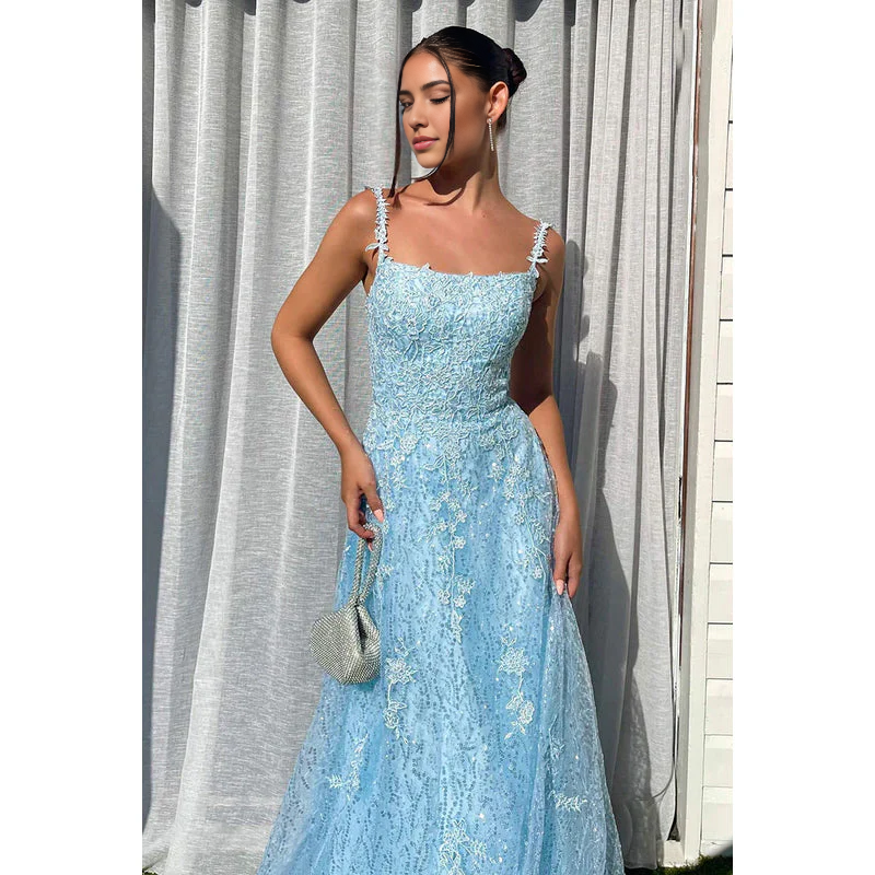 Vestido Weitese con tirantes finos, encaje, apliques de tul, corte A, largo, para fiesta de graduación 