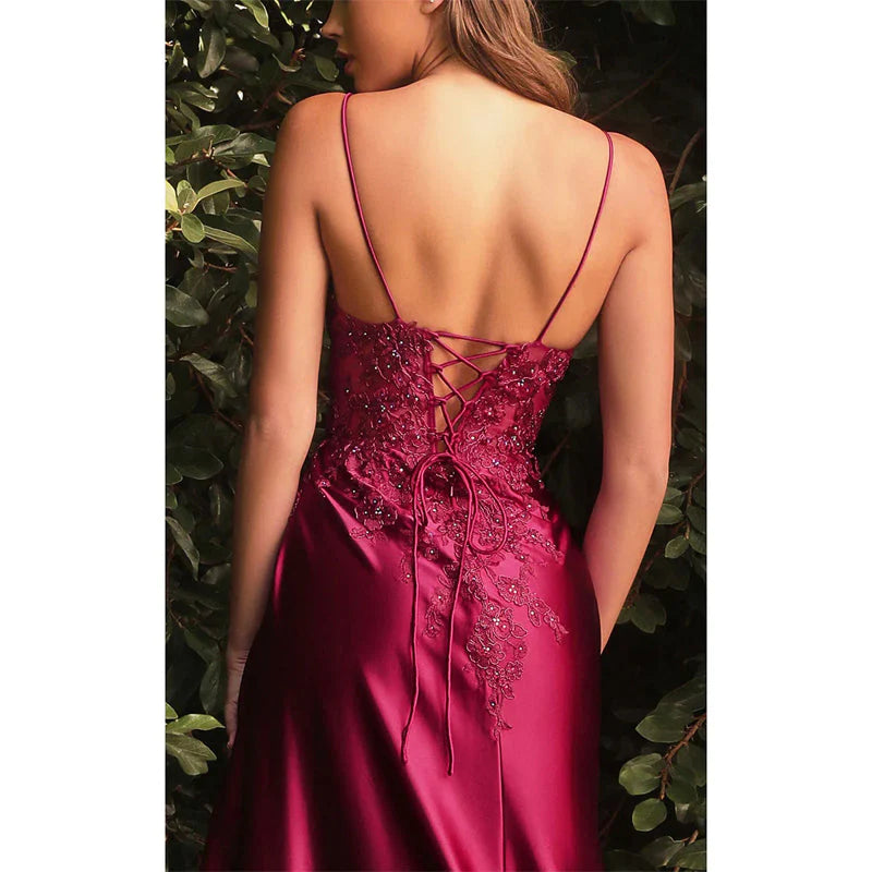 Vestido Weitese con tirantes finos, apliques de encaje, abertura lateral, negro, largo, para fiesta de graduación 