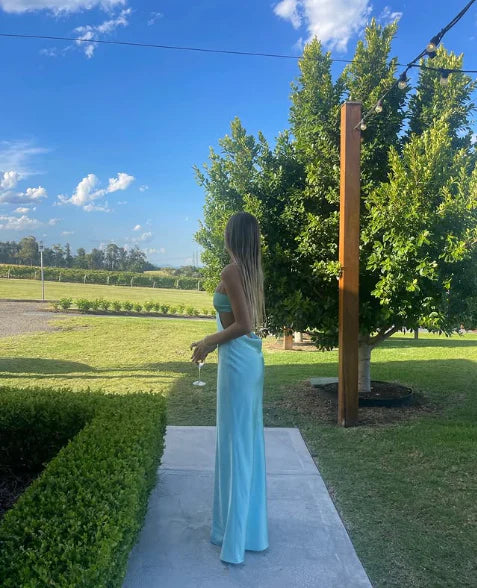 Weitese Dress Spaghetti Straps Light Blue Prom Dress Long Evening Dress Formal Wear Dresses