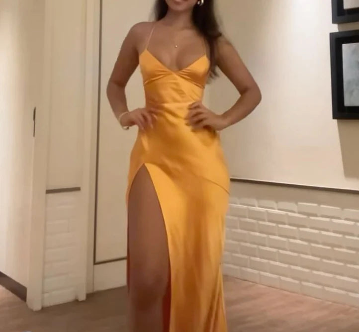 Weitese Dress Spaghetti Straps Long Prom Dress Sexy With Side Slit Formal Wear Dresses