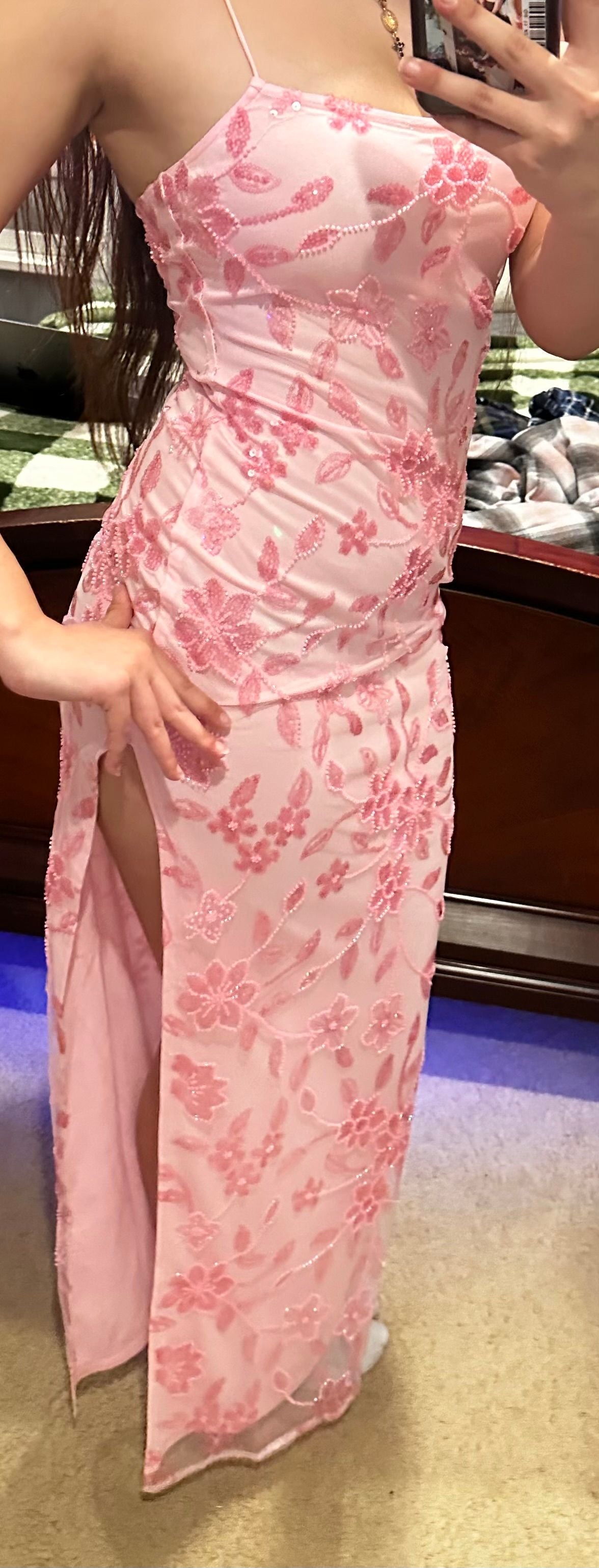 Weitese Dress Spaghetti Straps Maxi Dress Sheath Sleeveless Blue Sequins/Beading Backless Lace Up Prom Dress With Side Slit