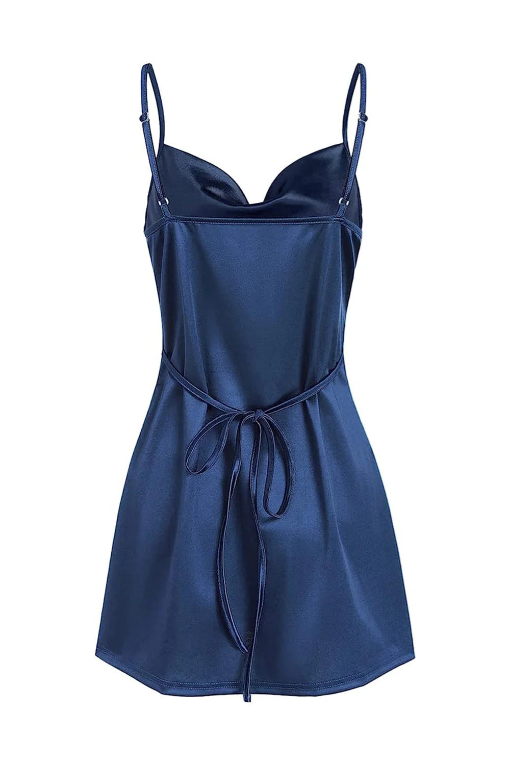 Weitese Dress Spaghetti Straps Navy Blue Cowl Neck Short Party Dress Lace-Up Back Homecoming Dress