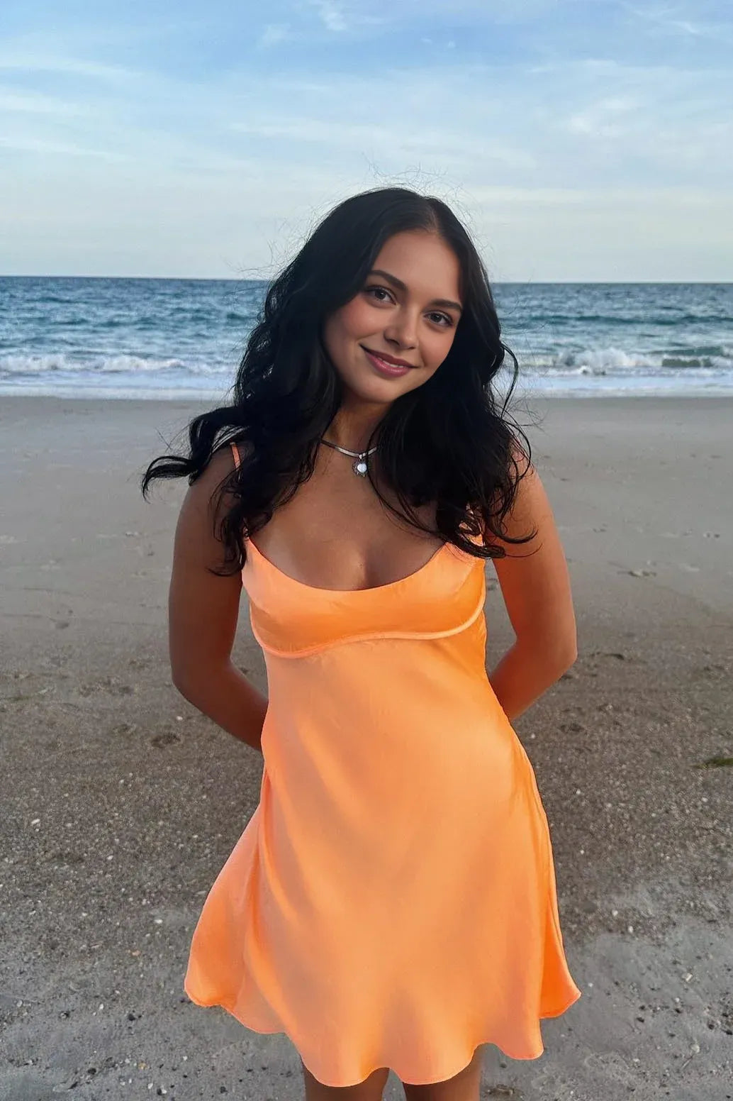 Weitese Dress Spaghetti Straps Orange A-line Satin Short Dress Homecoming Dress