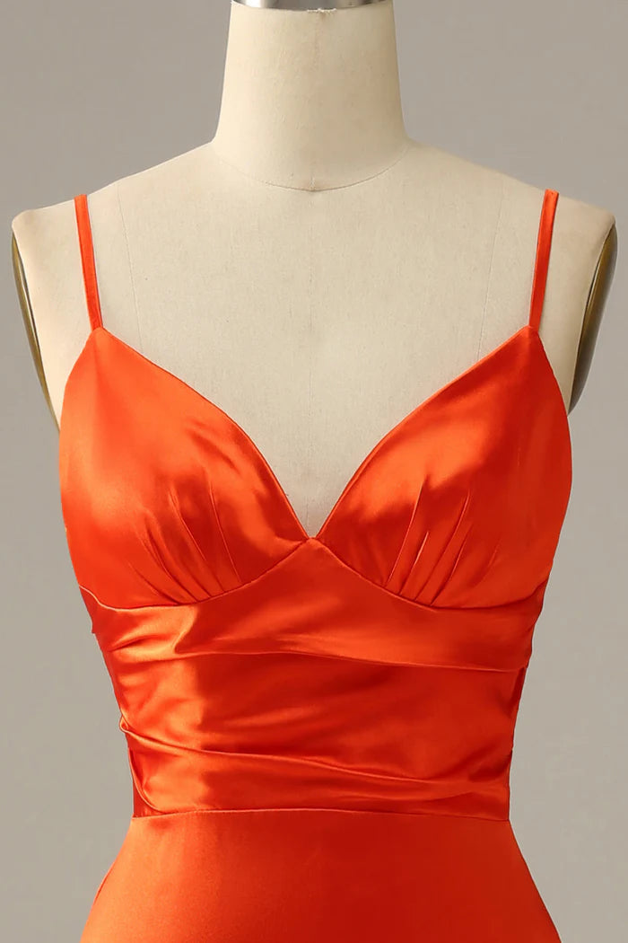 Weitese Dress Spaghetti Straps Orange V Neck Mermaid Party Dress Prom Dress