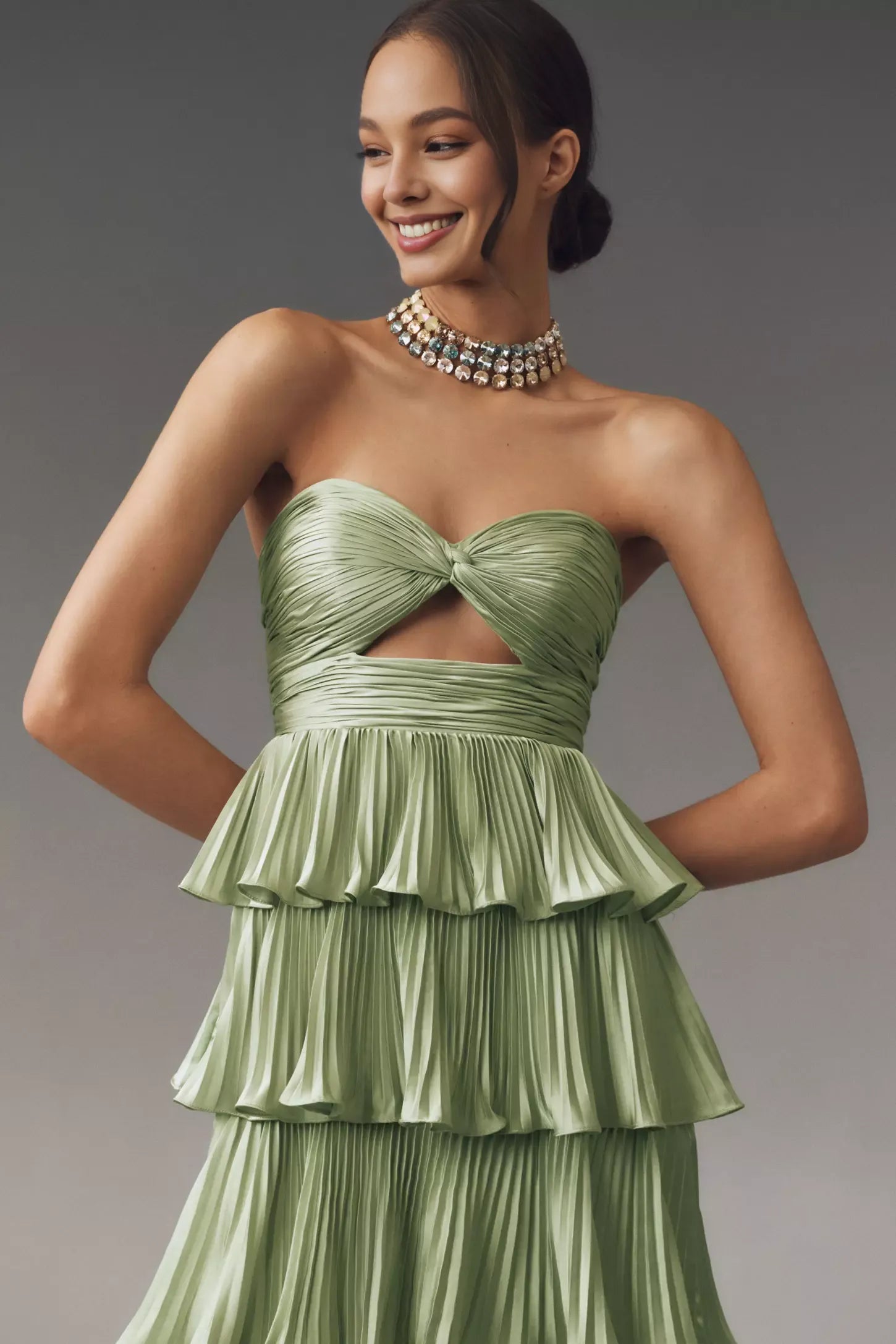 Robe Weitese à bretelles spaghetti, plissée, sans bretelles, robe longue à volants, découpe en trou de serrure, robe de bal couleur sauge 