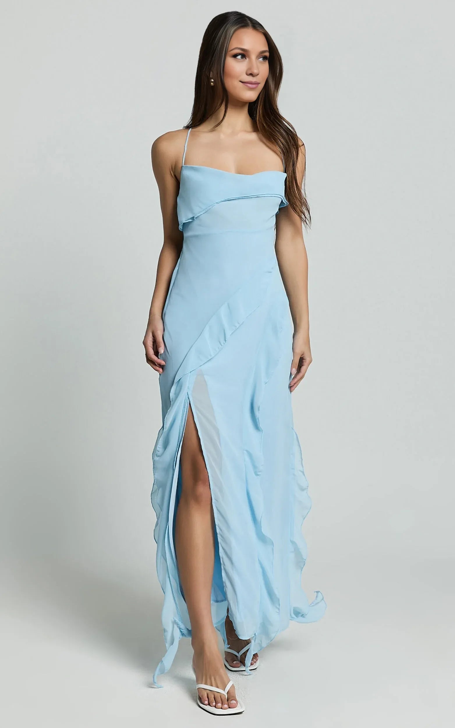 Weitese Dress Spaghetti Straps Ruffle Lilac Midi Dress Modern Solid Color Sleeveless Backless Party Evening Dress