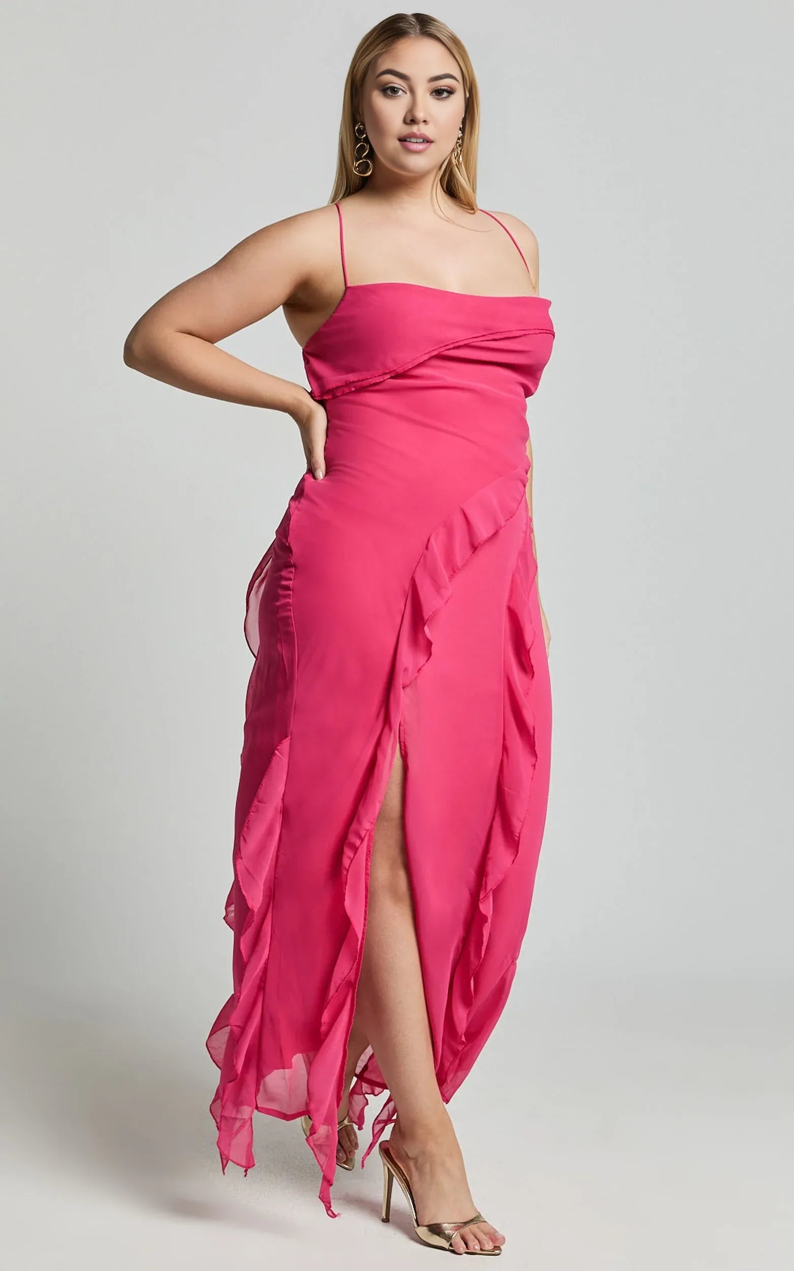 Weitese Dress Spaghetti Straps Ruffle Lilac Midi Dress Modern Solid Color Sleeveless Backless Party Evening Dress