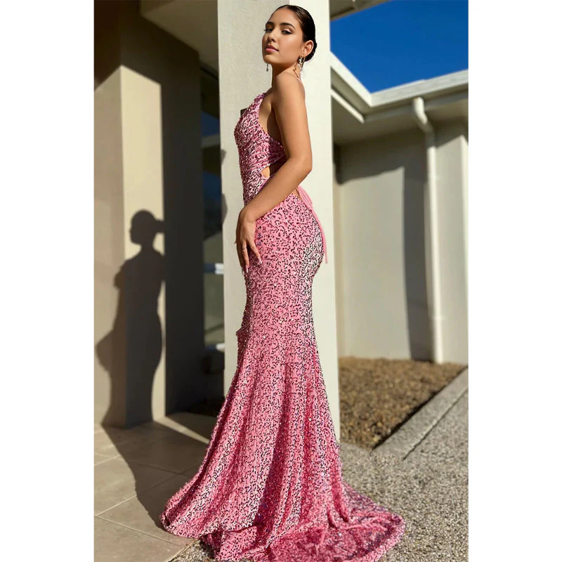 Vestido Weitese con tirantes finos, lentejuelas, sirena, brillante, para fiesta de graduación 