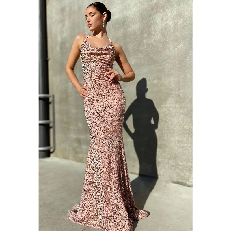 Vestido Weitese con tirantes finos, lentejuelas, sirena, brillante, para fiesta de graduación 