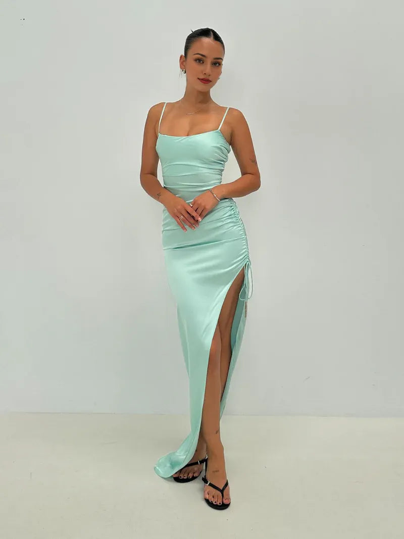 Vestido Weitese con tirantes finos, sexy, con abertura alta, vestido de fiesta, tubo, sin mangas, largo hasta el suelo, color liso, maxi vestido 