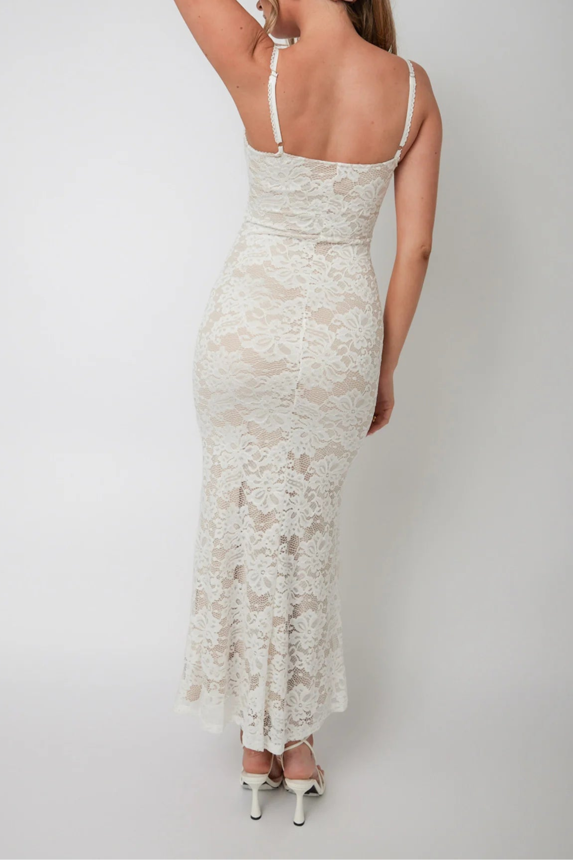Weitese Dress Spaghetti Straps Sheath/Column Prom Dress Lace Dress White Sleeveless Party Dress Maxi Dress