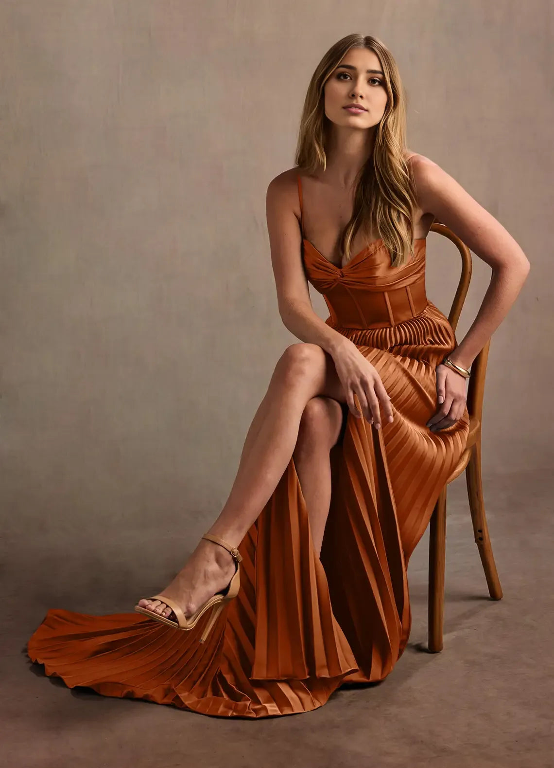 Robe Weitese à bretelles spaghetti, robe longue élégante en cœur, robe de bal dos nu, robe de soirée trapèze froncée avec fente 