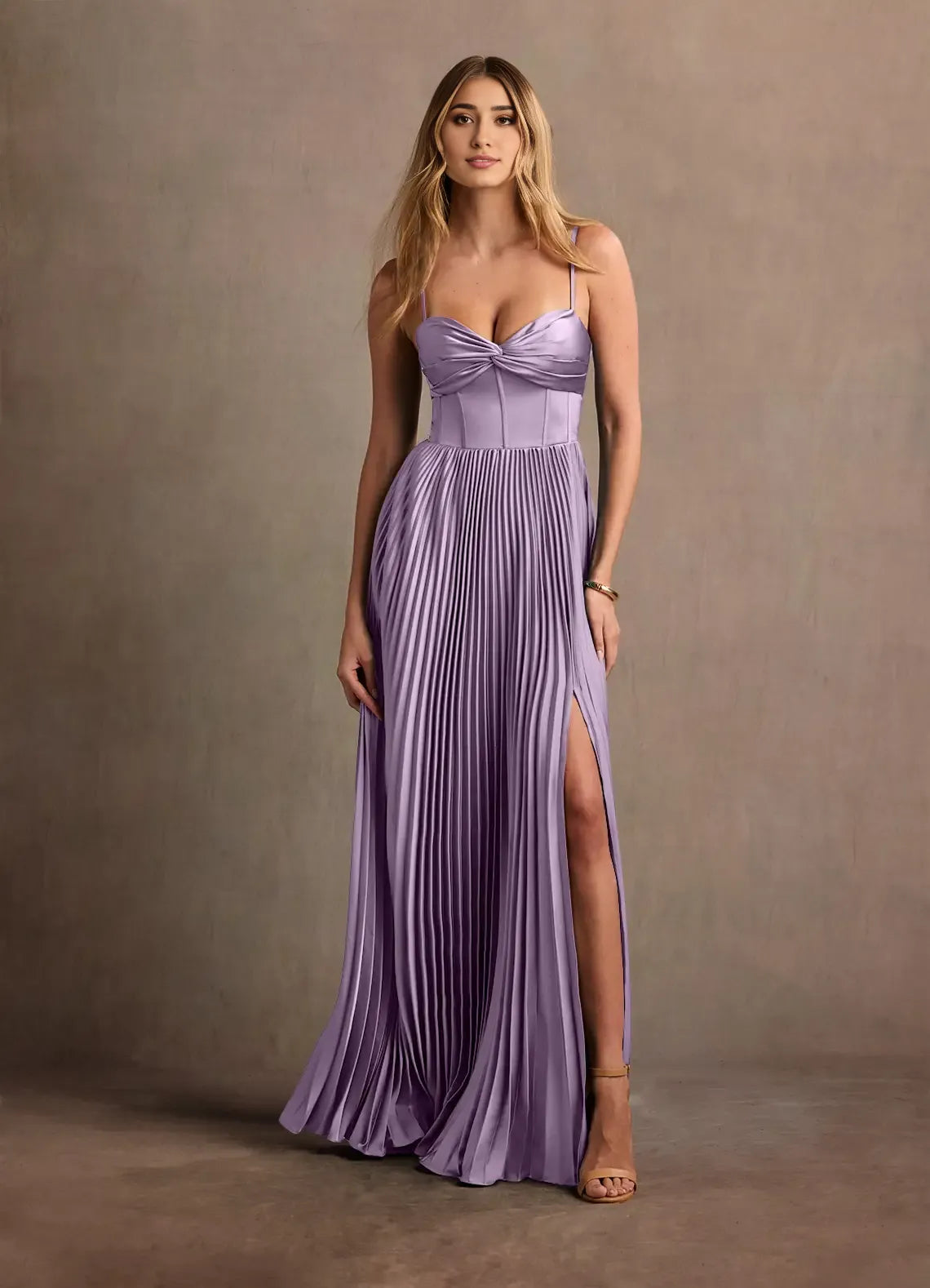 Robe Weitese à bretelles spaghetti, robe longue élégante en cœur, robe de bal dos nu, robe de soirée trapèze froncée avec fente 