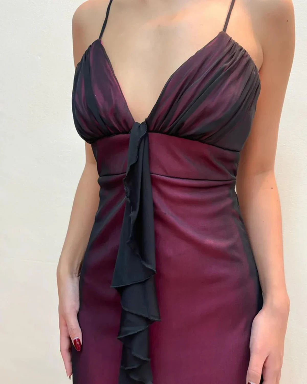 Weitese Dress Spaghetti Straps V Neck A Line Vintage Maxi Dress Ruffle Evening Party Dress Prom Dress