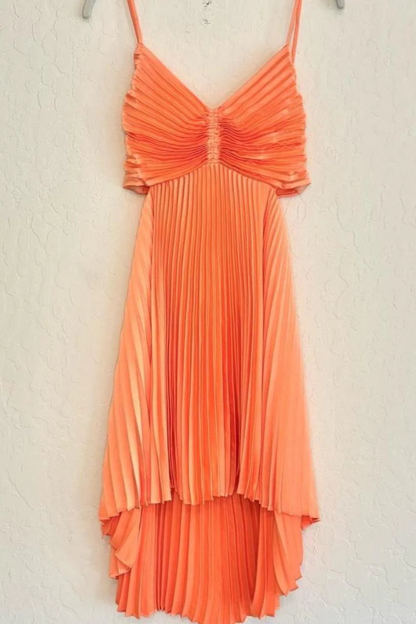 Weitese Dress Spaghettiu Straps Orange Pleated A-line Short Party Dress Sleeveless Homecoming Dress