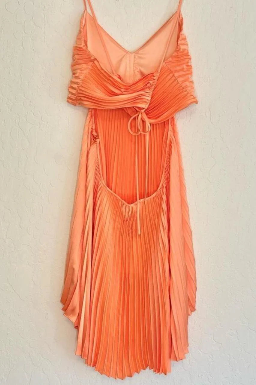 Weitese Dress Spaghettiu Straps Orange Pleated A-line Short Party Dress Sleeveless Homecoming Dress