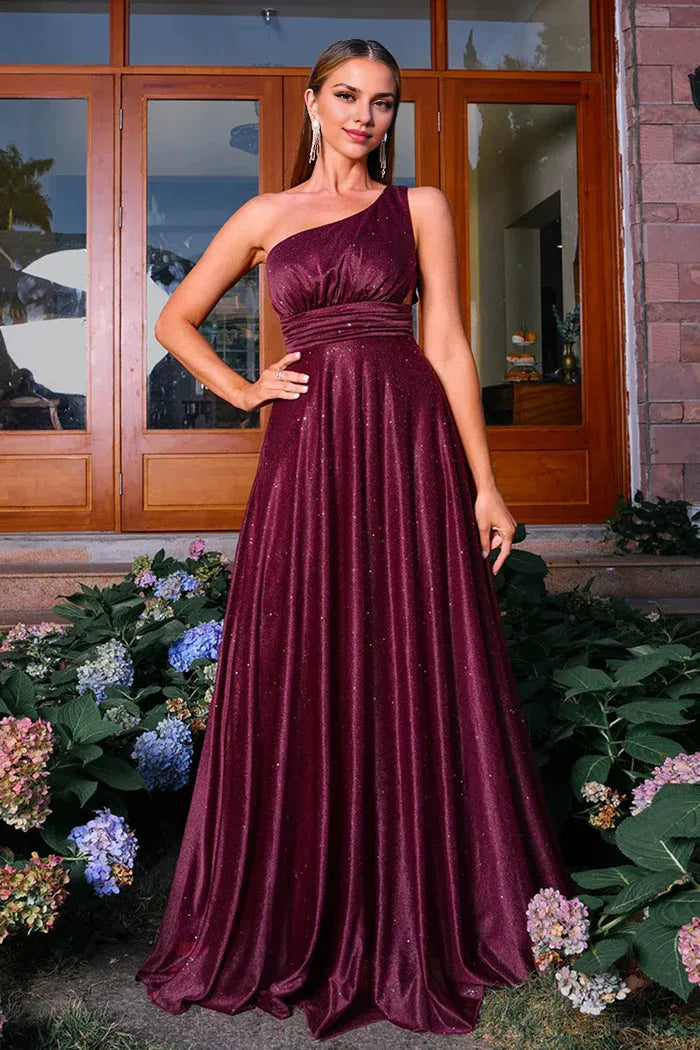 Robe longue Weitese bordeaux scintillante, asymétrique, ligne A, robe de bal avec robe de soirée froncée 