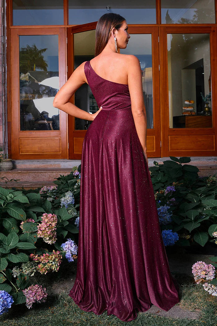Robe longue Weitese bordeaux scintillante, asymétrique, ligne A, robe de bal avec robe de soirée froncée 