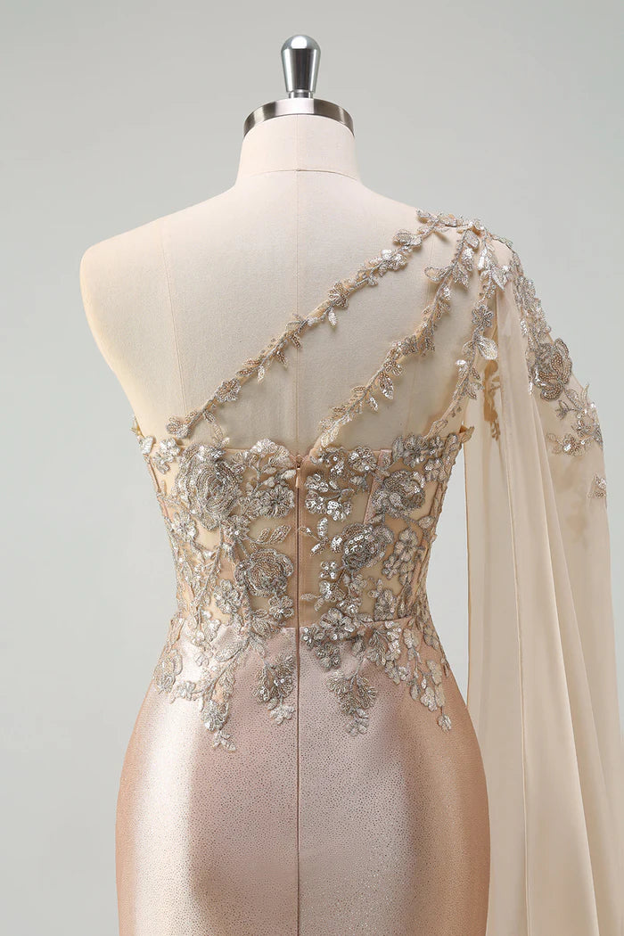 Weitese Dress Sparkly Champagne Mermaid One Shoulder Sequin Maxi Dress Prom Dress Sleeveless Slit Evening Dress