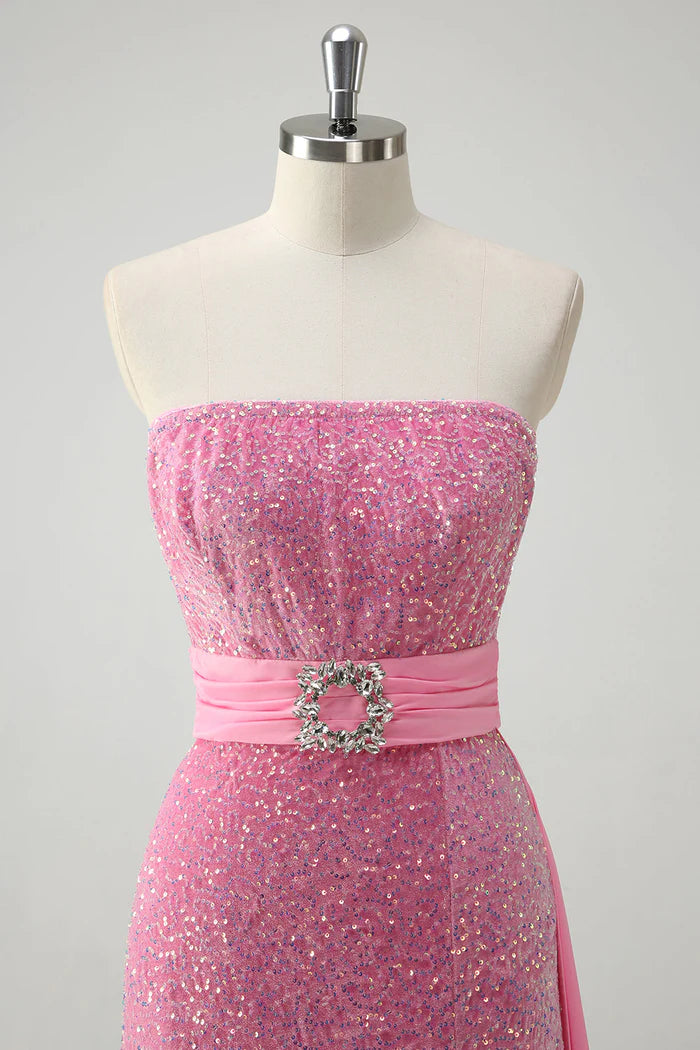 Vestido Weitese, vestido largo rosa brillante sin tirantes, vestido de fiesta sin mangas con abertura, vestido de fiesta de moda 