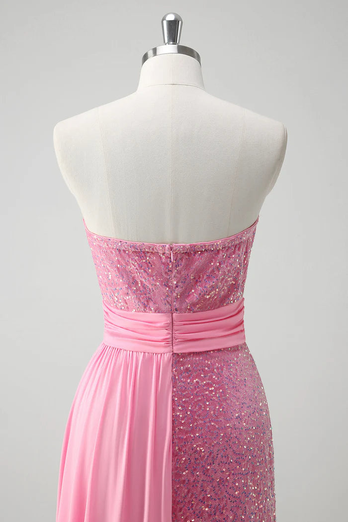 Vestido Weitese, vestido largo rosa brillante sin tirantes, vestido de fiesta sin mangas con abertura, vestido de fiesta de moda 