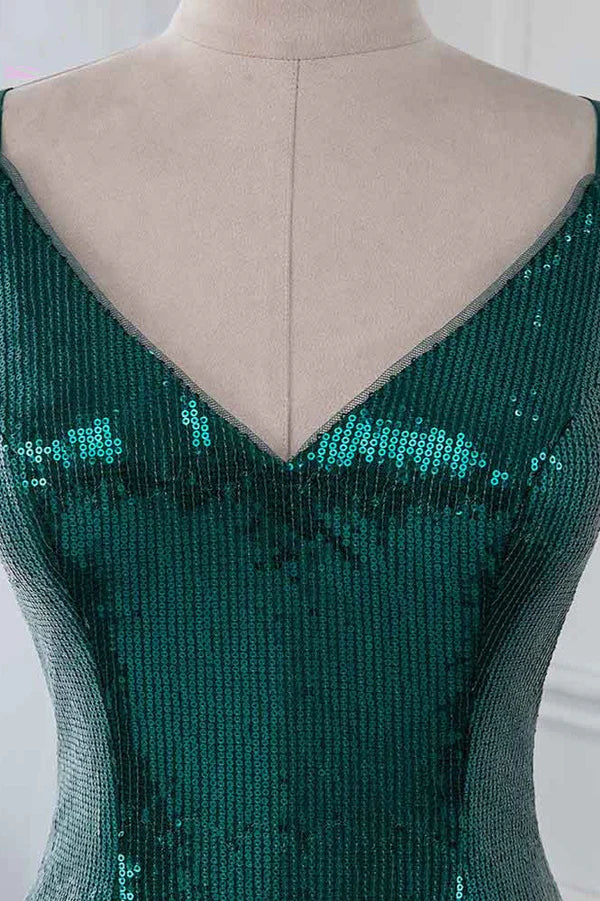 Weitese Dress Sparkly Sequined Spaghetti Straps V-Neck Evening Dresses With Backless Prom Dress