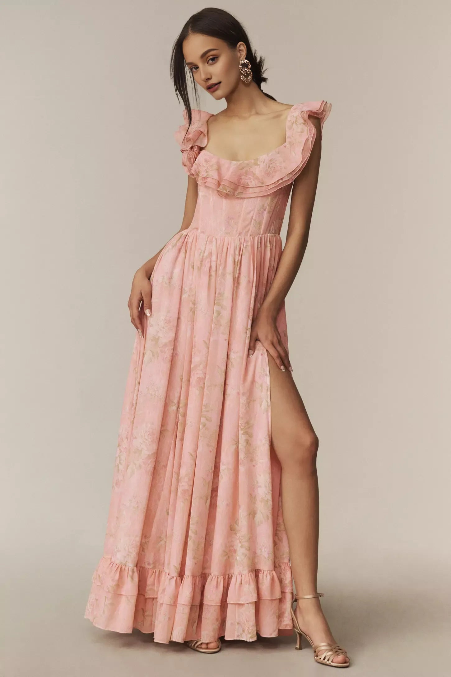 Robe Weitese à encolure carrée, coupe trapèze, sans manches, avec fente latérale, robe de bal, épaules dénudées, robe longue rose clair 