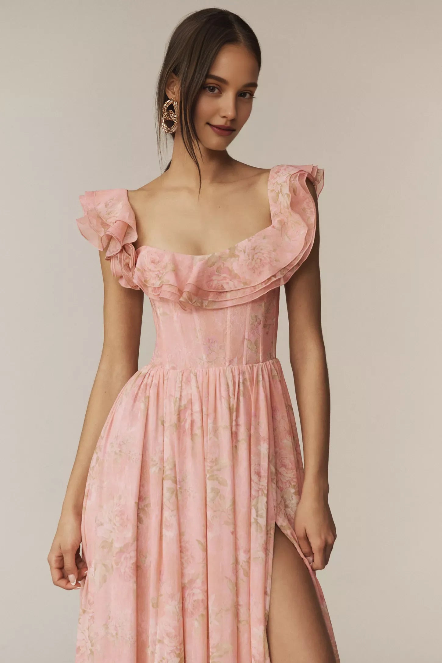 Robe Weitese à encolure carrée, coupe trapèze, sans manches, avec fente latérale, robe de bal, épaules dénudées, robe longue rose clair 