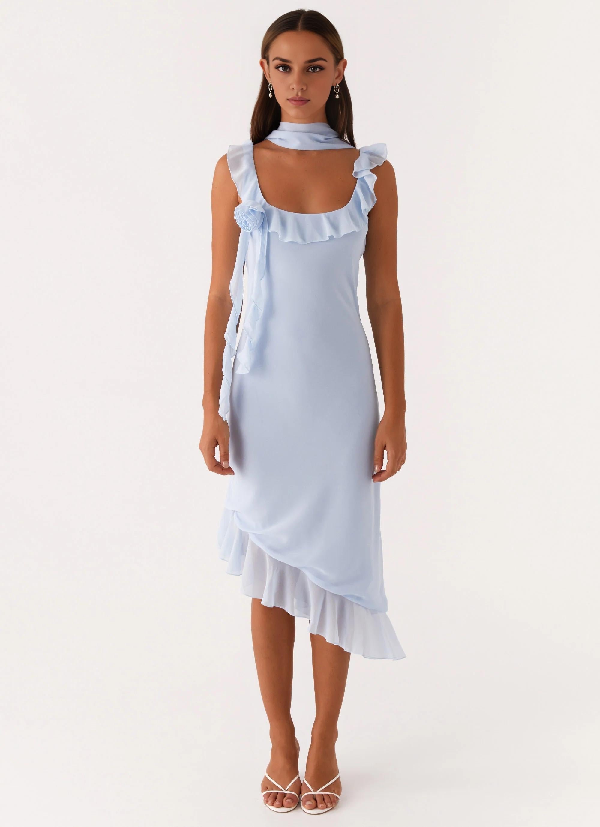 Robe Weitese à col carré, sans manches, dos nu, longueur thé, bretelles à volants, couleur unie, robe de bal 